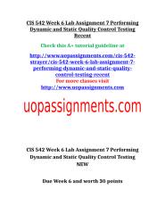 CIS 542 Week 6 Lab Assignment 7 Performing Dynamic and Static Quality Control Testing Recent.doc